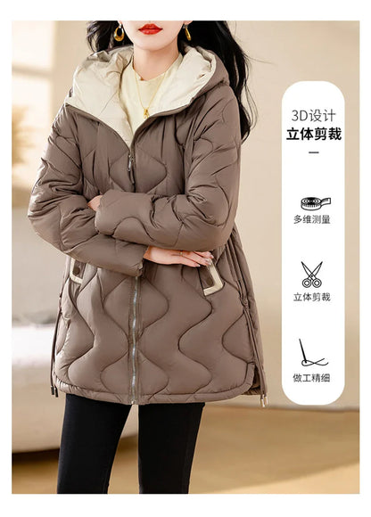 2024 New Winter Jacket Parkas Women Coat Fur Collar Hooded Overcoat Female Jacket Parka Thick Warm Cotton Padded Outwear