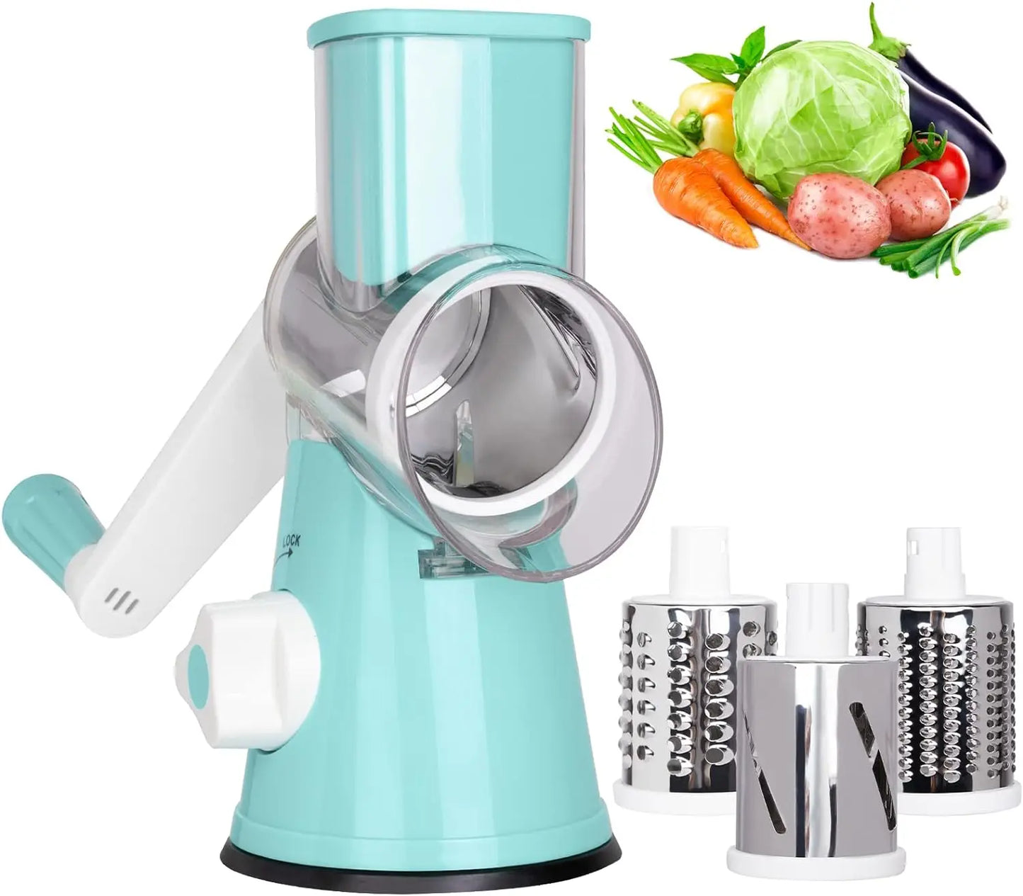 Rotary Cheese Grater Vegetable Cutter & Slicer Manual Kitchen Chopper Machine with 3 Sharp Drums Multifunctional Potato Shredder