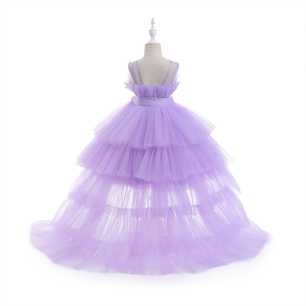 Formal evening gowns for children, elegant evening dresses for girls, with train, detachable princess dress