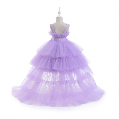 Formal evening gowns for children, elegant evening dresses for girls, with train, detachable princess dress
