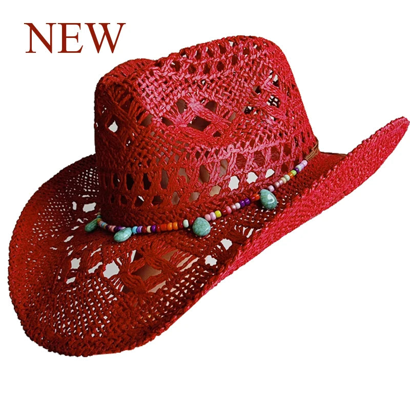 The latest Cowboy hat rose red retro straw hat 2023 new men's and women's jazz Cowboy hat straw hat sun hat summer hat sombrero