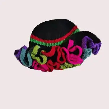 Chapeau seau à volants en Crochet coloré, chaud et extensible, en tricot, pour célébration du nouvel an, mode femme, bonnet fait à la main, outil tentacule