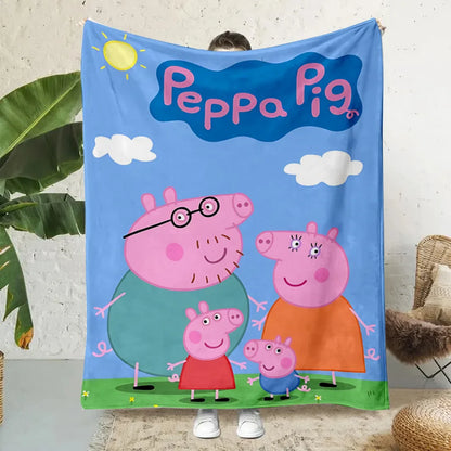 Cartoon P-Peppa Pigs Printed Blanket Picnic Blankets Warm Blanket Soft and Comfortable Blanket Home Travel Birthday Gift