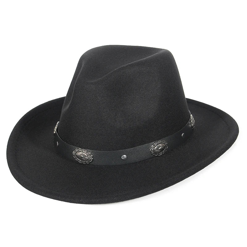 Western Cowboy Hat for Men and Women, Wide Brim Fedora Jazz Hats, Cowgirl Hat with Belt, Autumn and Winter
