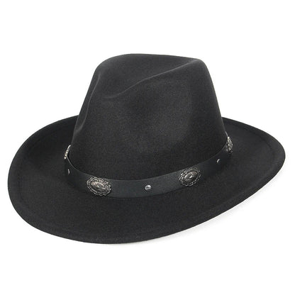 Western Cowboy Hat for Men and Women, Wide Brim Fedora Jazz Hats, Cowgirl Hat with Belt, Autumn and Winter