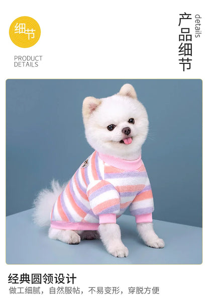Vêtements pour animaux de compagnie à rayures arc-en-ciel pour automne et hiver, mignons et chauds, vêtements pour chatons et chiens, sweat à capuche pour chien, costume de Schnauzer