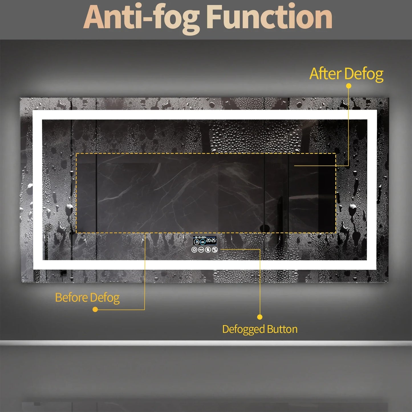 Fissuraminants pour miroir de maquillage LED, miroir de courtoisie avec lumières, miroir de maquillage à intensité variable, affichage numérique Bluetooth intelligent, mémoire de 3 couleurs