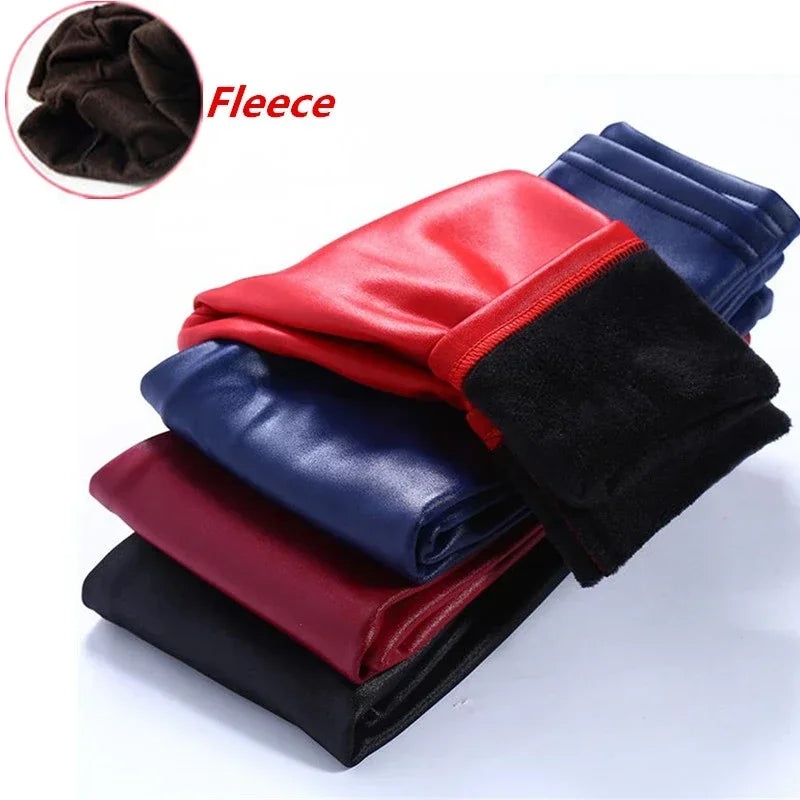 Leggings en cuir PU pour enfants, pantalons crayon décontractés, monochromes, chauds, FJGirl, mignons, tout-petits, enfants, filles, automne, hiver