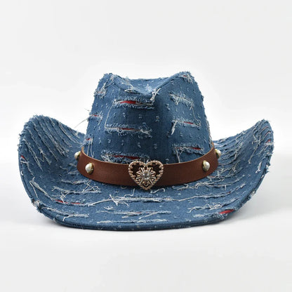Western Cowboy Hat for Women Men Washed Denim Cowgirl Jazz Hat Suitable for Daily Casual Wear, Western Cowboy Party, Bar Cowboy