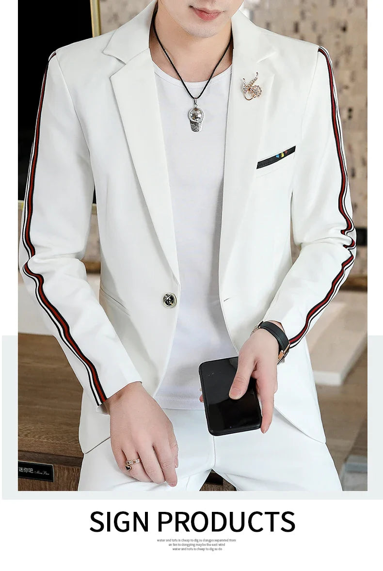 Men's Slim Fit Two-Piece Set Spring Fashion Korean Style Suit And Trousers Ensemble High-Quality Trendy Clothing for 2024