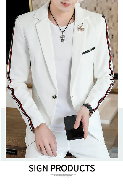 Men's Slim Fit Two-Piece Set Spring Fashion Korean Style Suit And Trousers Ensemble High-Quality Trendy Clothing for 2024