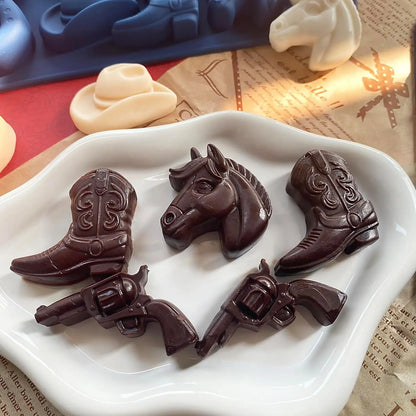 Cowboy Chocolate Molds Cowboy Hat Boot Horse Saddle Shape Silicone Candy Molds Western Themed Party Baking Mould Cake Decoration