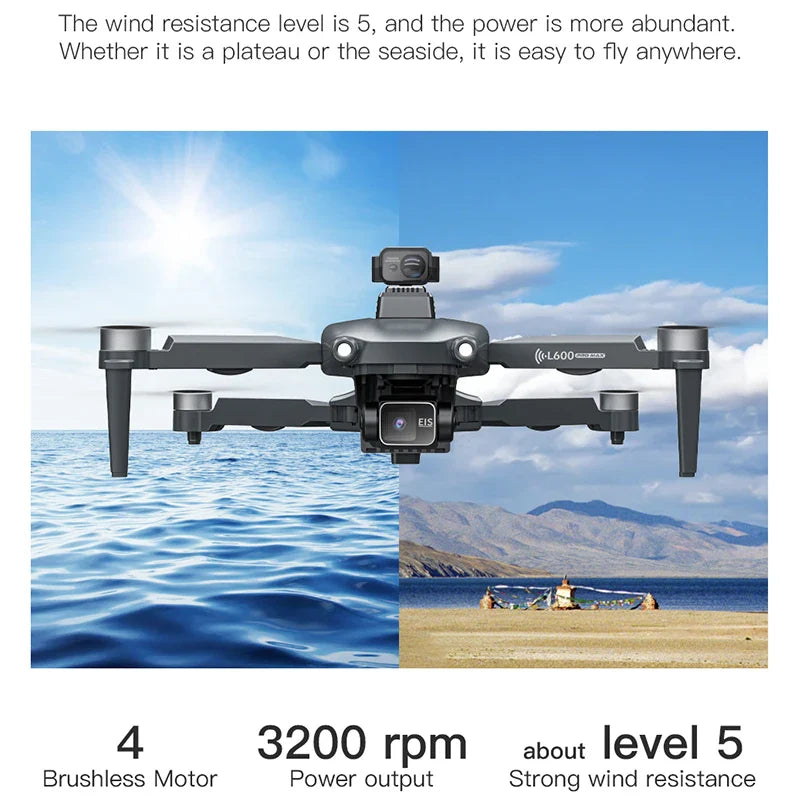 Nouveau Drone GPS L600 PRO MAX/PRO 5KM 4K professionnel HD double caméra 3 axes cardan 360 ° Jouet quadrirotor sans balais pour éviter les obstacles