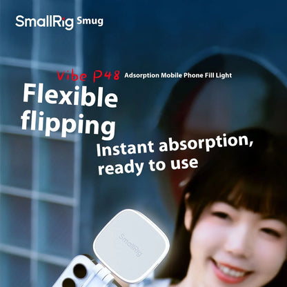 SmallRig Magnetic Phone Light,P48 Bi-Color Dimmable LED Fill-Light Foldable MagSafe Beauty Lamp Soft Panel,for IPhone16/Android