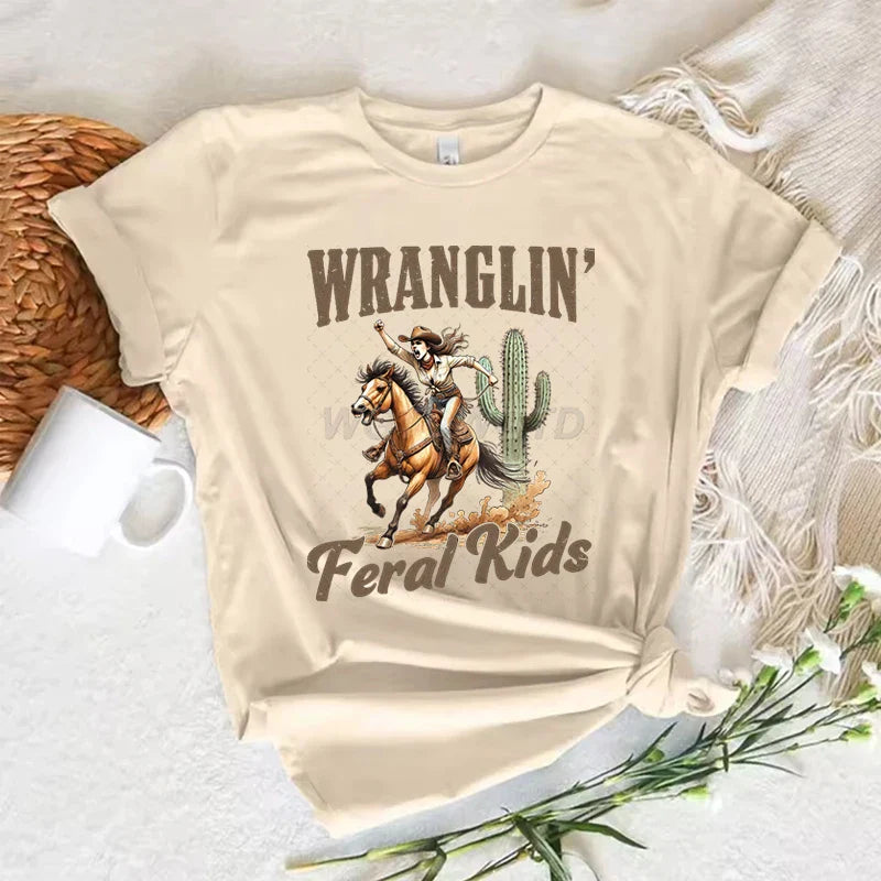 Cowgirl T-shirts Women Summer Short Sleeve T-shirt Funny Mothers Day Retro Clothing Harajuku Cowgirl Fashion Casual Tops Tees
