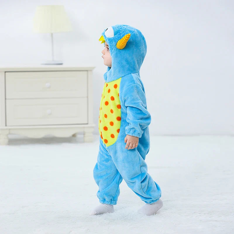 Adorable Infant Dinosaur Costume Cozy Fleece Hooded Romper Halloween  Toddler Jumpsuit for Winter Warmth