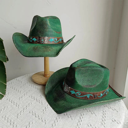 Cowboy hat summer straw hat unisex cowboy hat jazz cowboy straw hat wide brim hat spray paint custom hat party cowboy hat