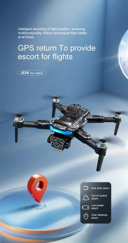Xiaomi A14 pro Max Drone 8k HD double caméra GPS sans brosse flux optique évitement d'obstacles 4.5 pouces grand écran Uav Rc 20000m nouveau