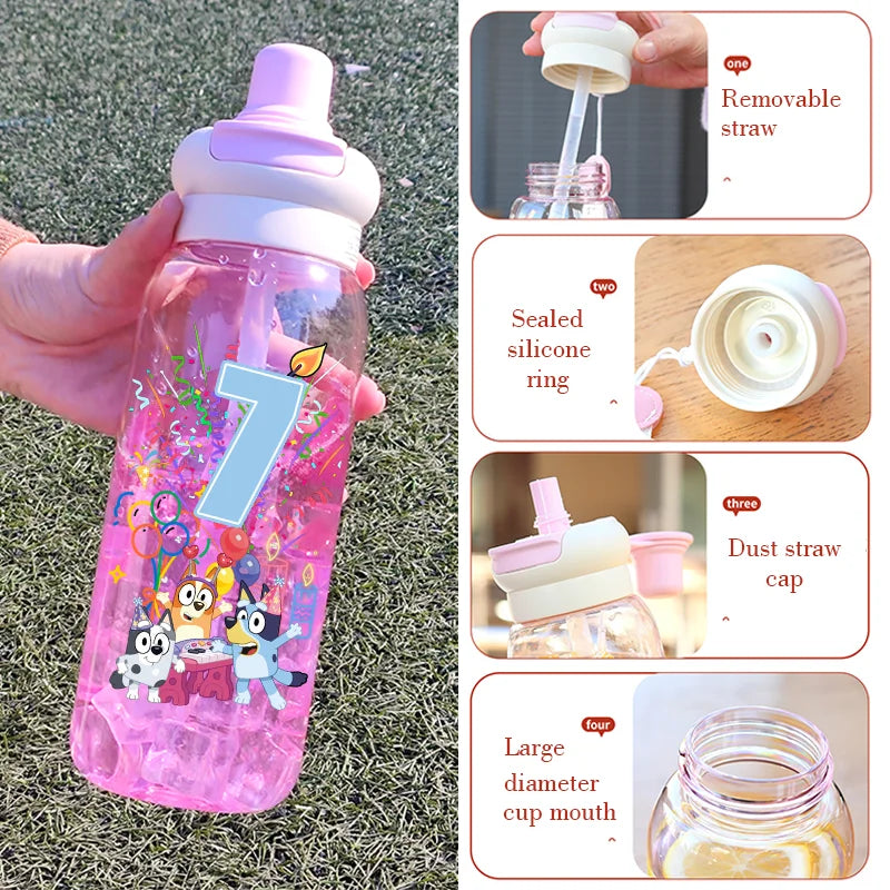 Blueyes Anime Number 1-9 700ML Large Capacity Drink Straw Direct Portable Transparent Water Bottle Handle Rope Child Water Cup