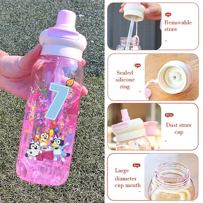 Blueyes Anime Number 1-9 700ML Large Capacity Drink Straw Direct Portable Transparent Water Bottle Handle Rope Child Water Cup