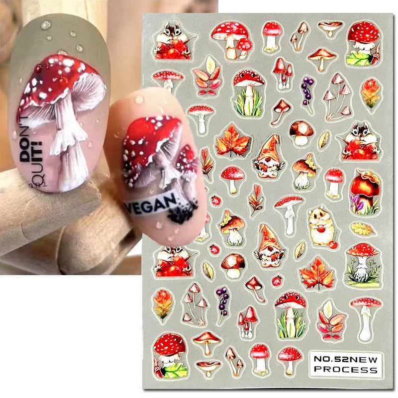 3d Nail Art Stickers Winter Autumn Golden Leaves Red Roses Flowers Decals For Nails Decoration Manicure Salon Beauty