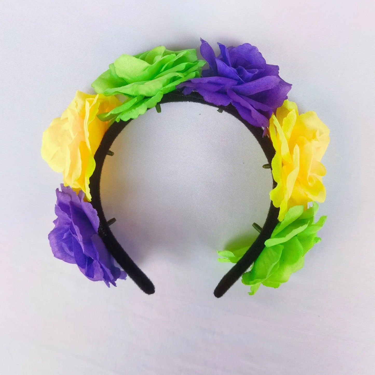Simulation Rose Headband with Rainbow Ribbon Carnival Hair Accessories Festival Decorative Hairband Party Supplies Cosplay Props