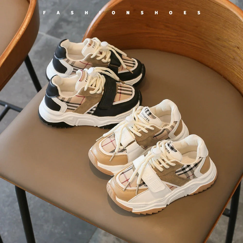 Chaussures de sport pour enfants garçons et filles automne nouvelles chaussures de tennis rétro moyennes et grandes, chaussures décontractées à carreaux pour étudiants