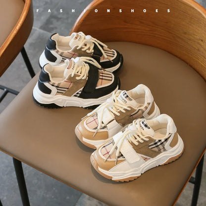 Chaussures de sport pour enfants garçons et filles, nouvelles baskets rétro d'automne, chaussures de tennis pour enfants et adolescents, chaussures de course décontractées à carreaux pour étudiants