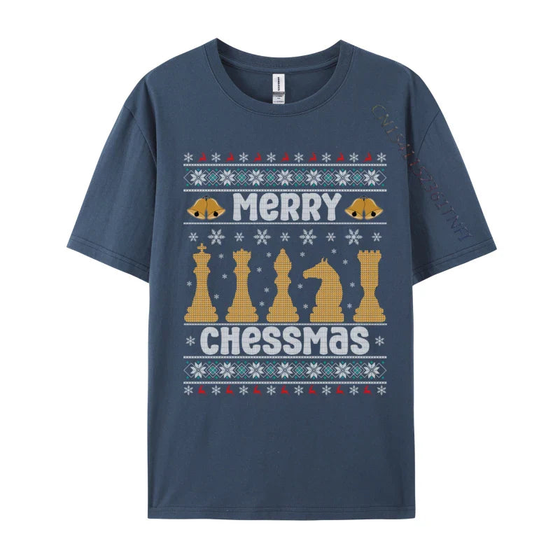 Merry Chessmas Ugly Chess Player Christmas T-Shirts Retro Boy Top T-Shirts Crewneck Combed Cotton Tops Shirt Tops & Tees Casual