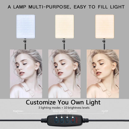 Lumière LED pour photographie, éclairage pour Selfie, éclairage de conférence, lampe de Studio Photo avec bras à ciseaux, pour Zoom, Streaming en direct sur YouTube
