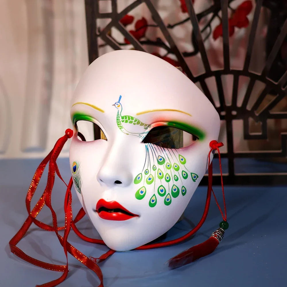 Masque de fête pour adultes, maquillage peint à la main, masque complet de file d'attente de carnaval, mascarade Kabuki pour carnaval Mardi Gras Cosplay