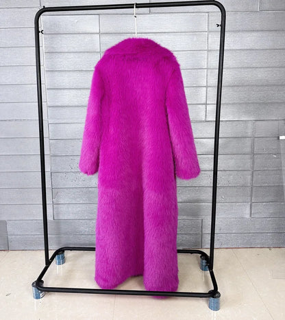 Manteau long en fausse fourrure pour femmes, automne hiver, grande taille, col rabattu blanc, poches, épais et chaud, manteau long maxi