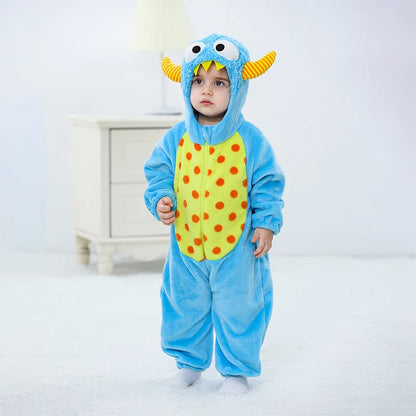 Adorable Infant Dinosaur Costume Cozy Fleece Hooded Romper Halloween  Toddler Jumpsuit for Winter Warmth