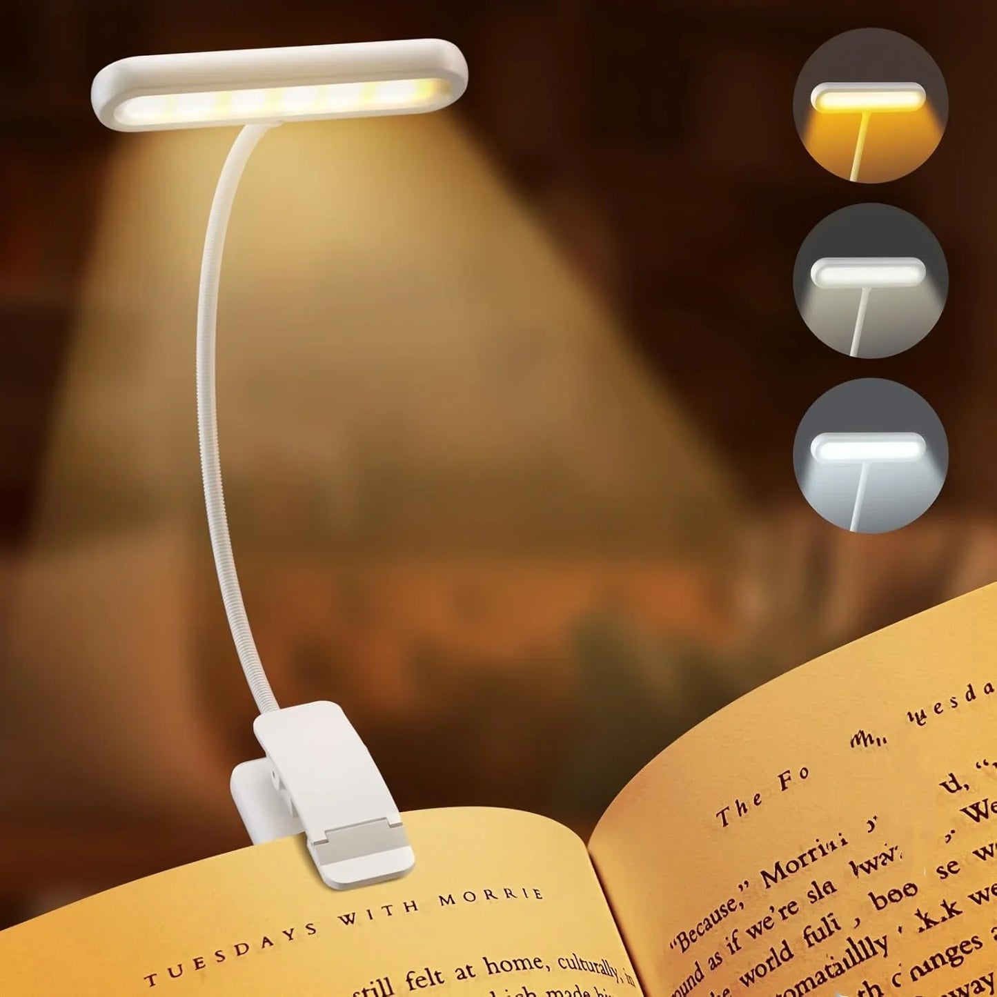 Lampe de lecture portable aste par USB, lumière du jour blanche chaude et froide, lampe de nuit flexible à clip facile, 14LED