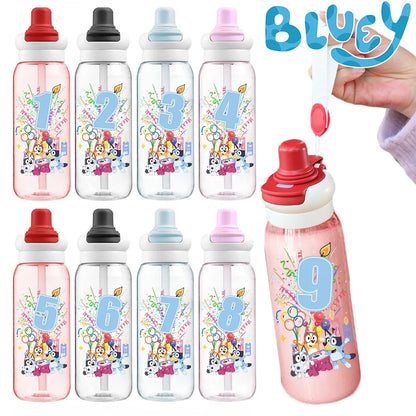 Blueyes Anime Number 1-9 700ML Large Capacity Drink Straw Direct Portable Transparent Water Bottle Handle Rope Child Water Cup