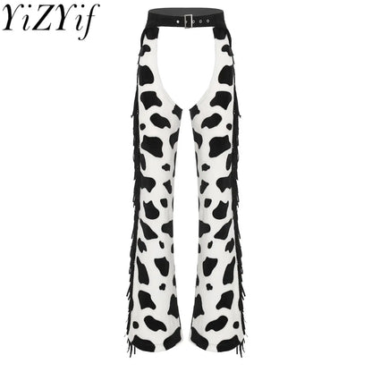 Pantalon élégant en flanelle pour femmes, entrejambe ouvert, pour vélo, équitation, Cowgirl occidentale, Chaps Hippie, Costume de danse Cosplay d'halloween
