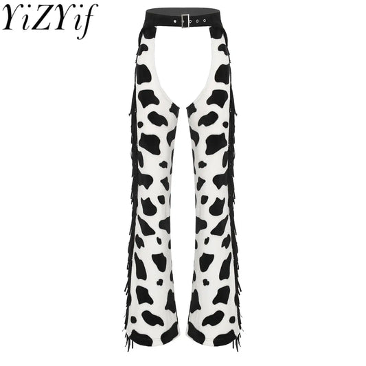 Pantalon élégant en flanelle pour femmes, entrejambe ouvert, pour vélo, équitation, Cowgirl occidentale, Chaps Hippie, Costume de danse Cosplay d'halloween