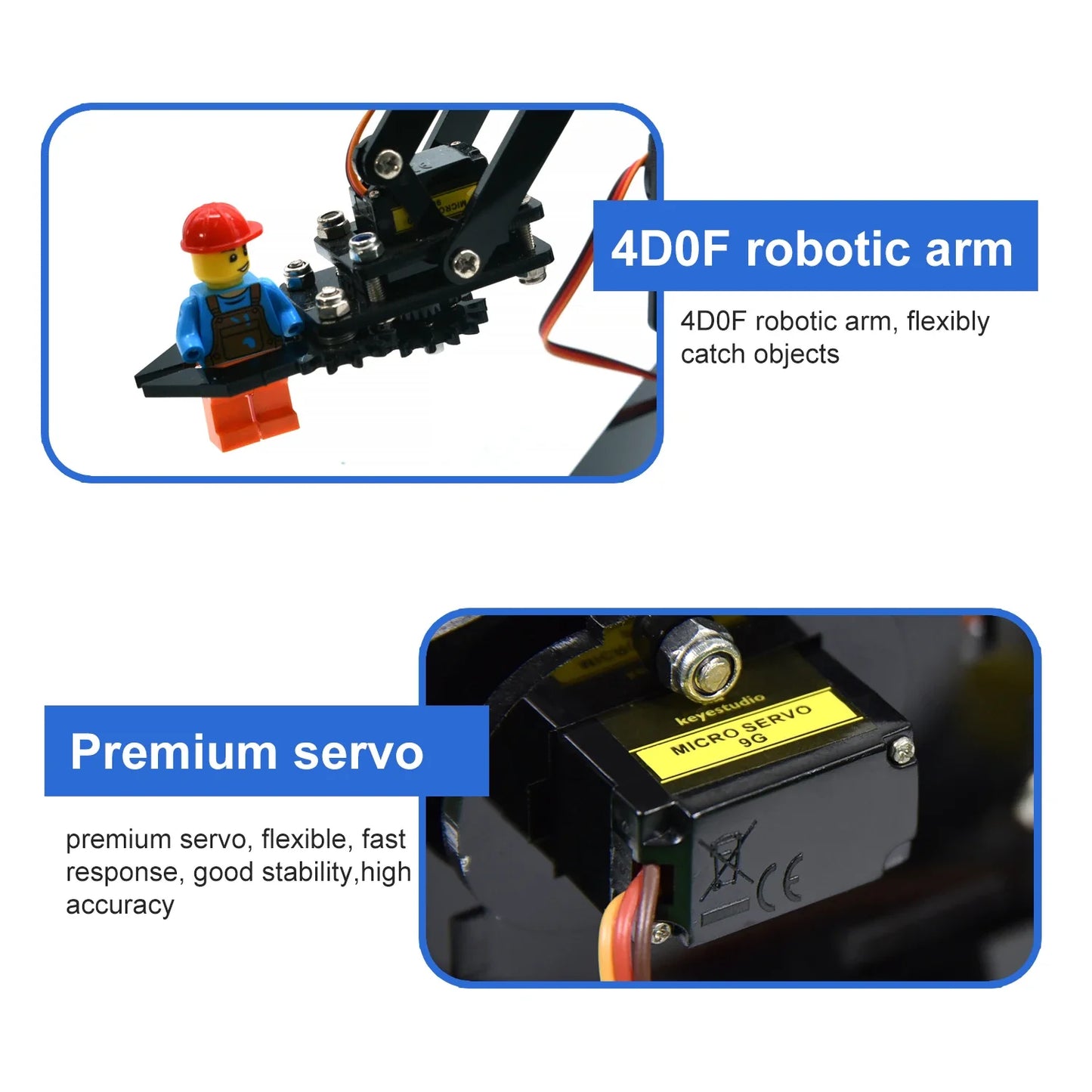 Keyestudio – Kit de bras de Robot Microbit 4DOF, pour BBC Micro:bit Stem, Kit éducatif avec programmation MakeCode/Python, 14 + adolescents