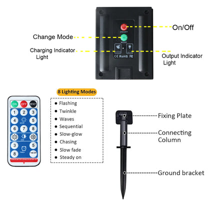 Guirxiété lumineuse solaire à LED avec télécommande, lumières dégradées, extérieur, camping, fête, jardin, terrasse, décoration