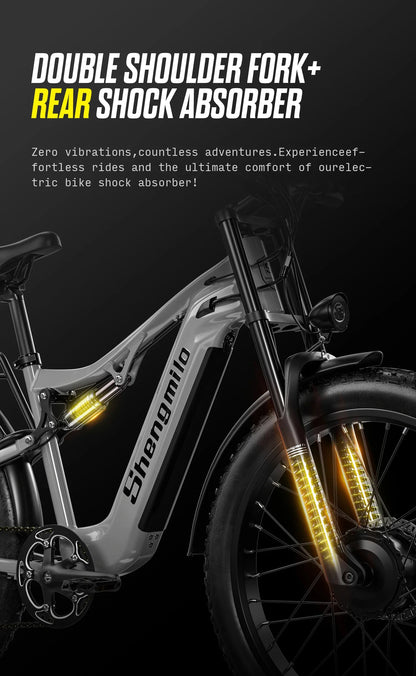 Shengmilo S600 gros pneu vélo électrique 2000W avec deux moteurs 48V17.5AH batterie 26 pouces e vélo adulte, vélo électrique de montagne