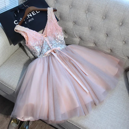 F2122 Customized Short Cocktail Party Dress Girl Graduation Robe 2025 Sweet Memory Colorful Sequined Mesh Tulle Prom Dresses