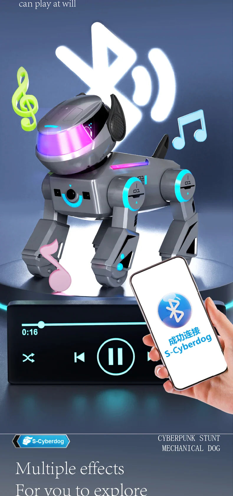 Jouets pour chiens Robot RC-programmation intelligente, Audio Bluetooth, chiot de musique cascadeur interactif Intelligent, jouet cadeau télécommandé