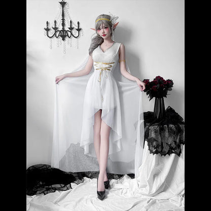 Costume d'Halloween de déesse grecque médiévale ; robe d'elfe ; Cléopâtre ; tenue de spectacle Athéna.