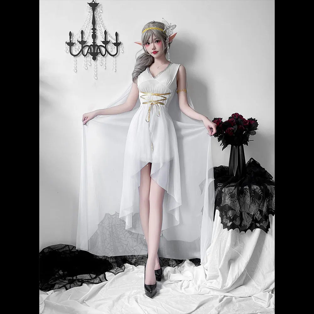 Greek goddess medieval dress Halloween costume; elf dress; Cleopatra; Athena performance outfit.