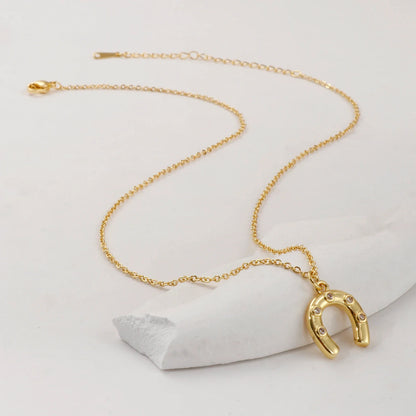 1 Piece Stylish West Cowboy 18K Real Gold Plated Brass Link Cable Chain Luck Horseshoe Pendant Charm Necklace For Women Gift