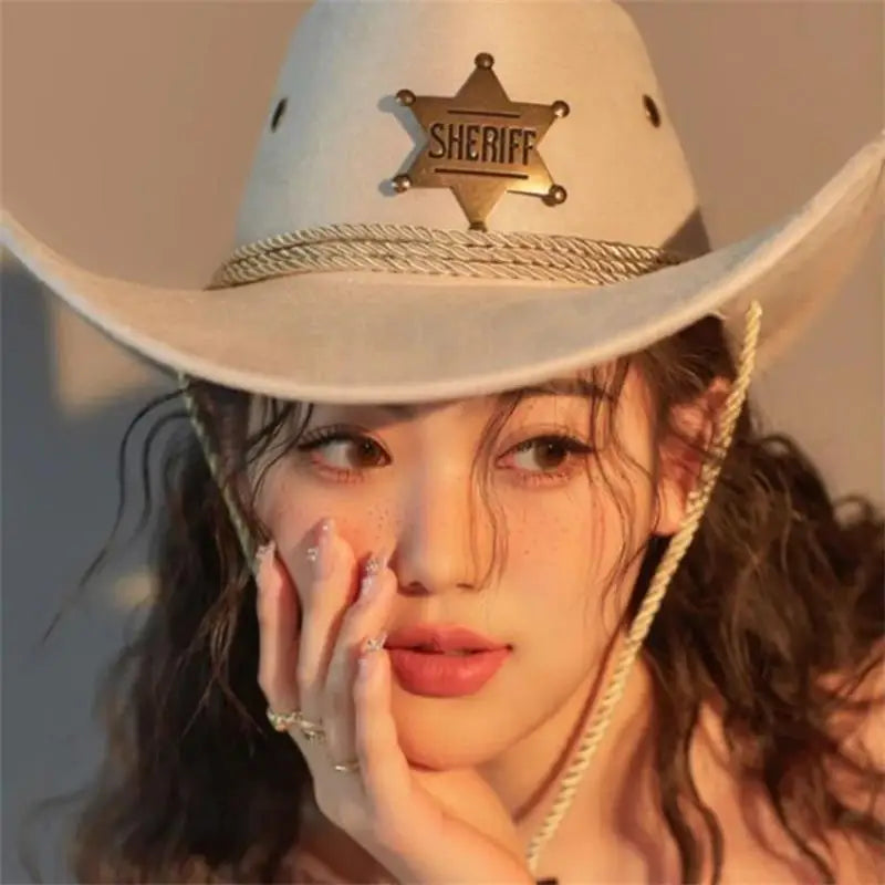 Western Wild West Sheriff Hat With Five Star Party Costume For Men Lady Jazz Cowgirl Wide Cowboy Hat Unique Star Badge Decors