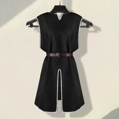 Tunique Viking Médiévale Chemise Col V Sans Manches Avec Ceinture Mi-Longue Grande Taille Cosplay Performance Déguisement Halloween Haut de Pirate