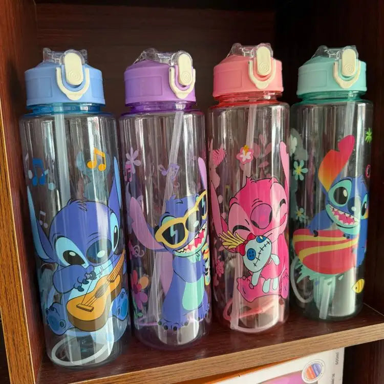 Stitch Large Plastic Tumbler With Lid Straw And Carry Cord Leakproof Lock Design For School Travel Sports Gift
