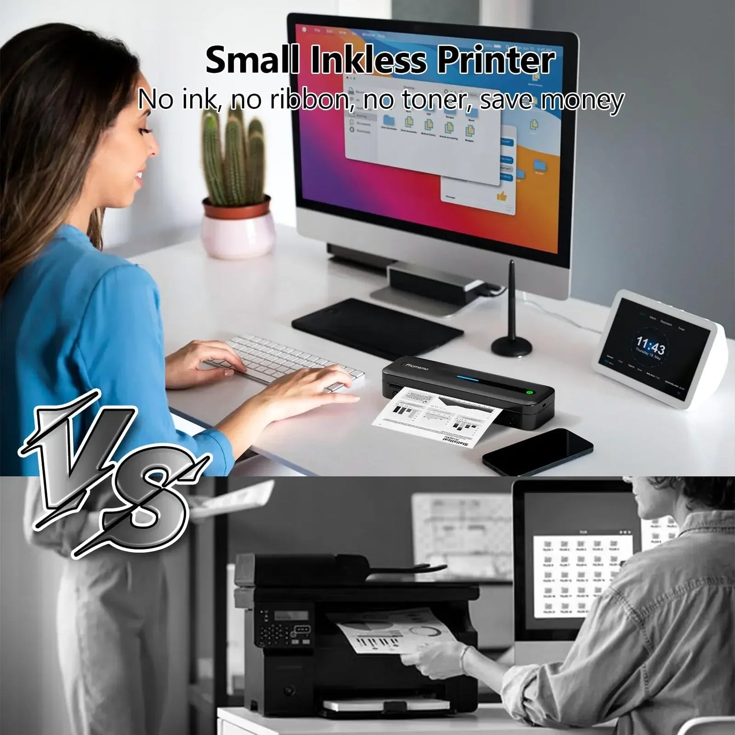 Inkless Printer M832 Portable Printer Wireless Bluetooth Thermal Printer Support Letter A4 5-Size Thermal Paper Mobile Printer