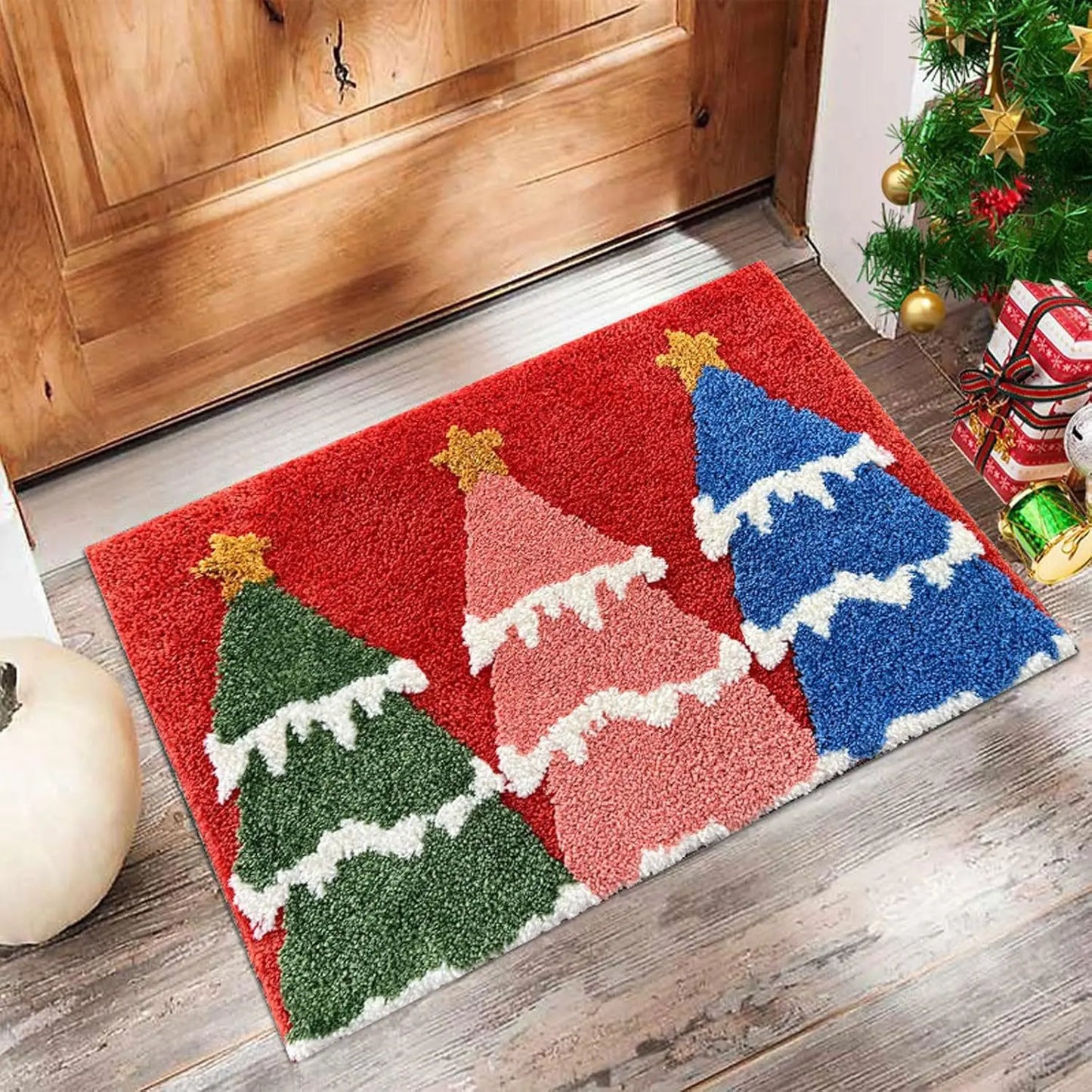 Tapis de porte de noël rouge, père noël, extérieur, intérieur, bonhomme en pain d'épice, nouvel an, joyeux noël, décoration de tapis de pied pour la maison